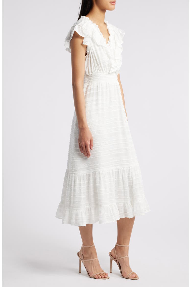 Ruffle Detail Textured Stripe Dress, Alternate, color, WHITE