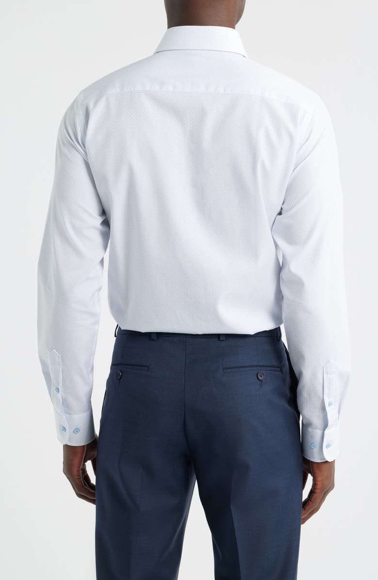 David Donahue Slim Fit Geometric Pattern Cotton Dobby Dress Shirt, Alternate, color, White/ Sky