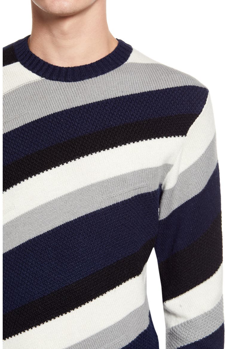 Diagonal Stripe Crewneck Sweater, Alternate, color, BLACK/ WHITE