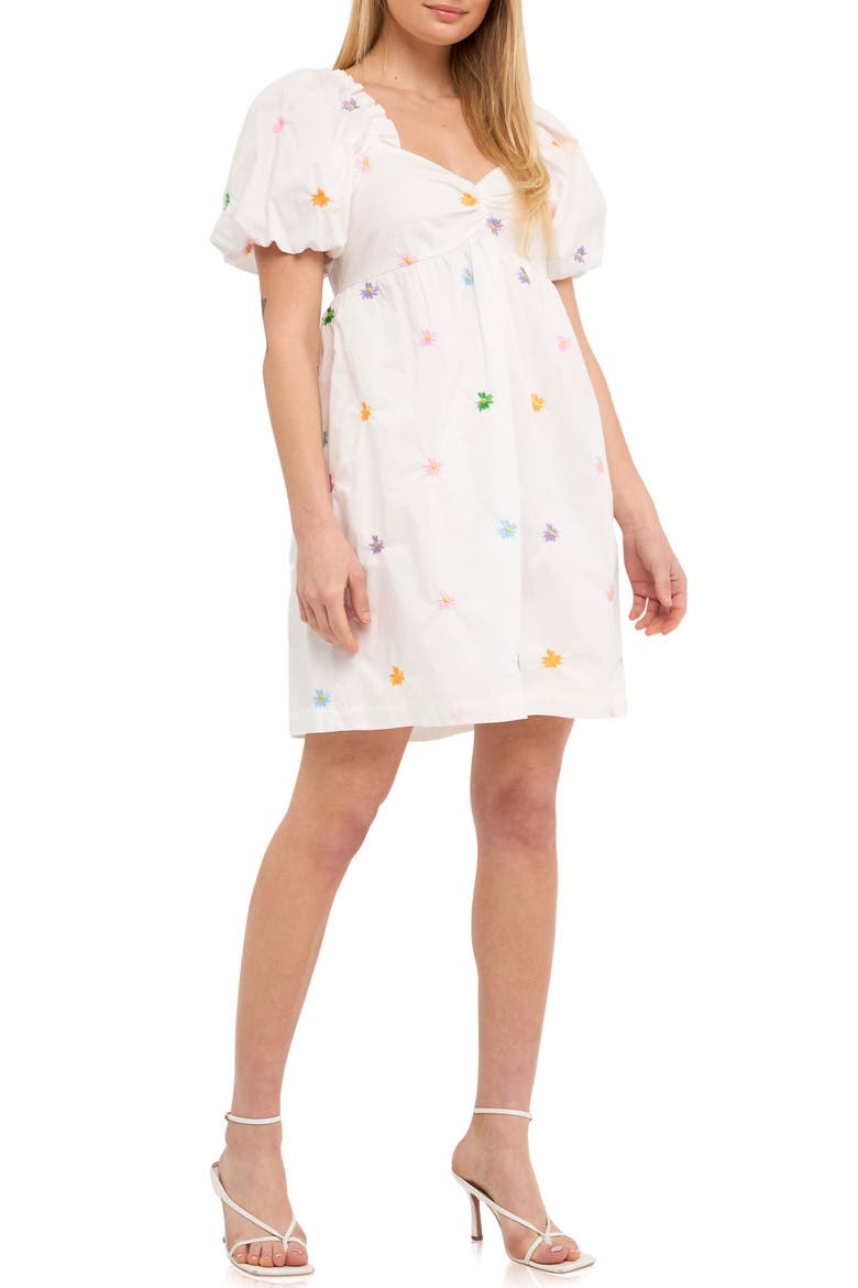Floral Embroidery Babydoll Dress, Alternate, color, WHITE