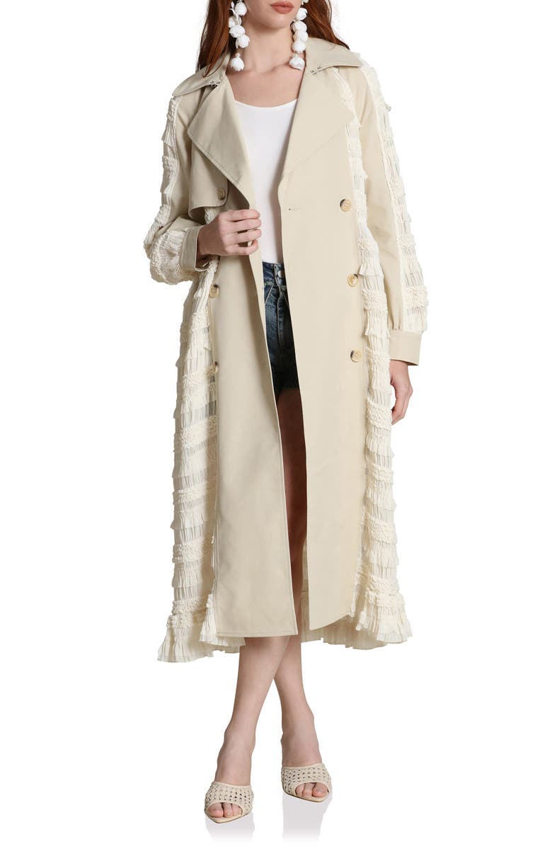 Avec Les Filles Mixed Media Trench Coat, Alternate, color, Bone Multi