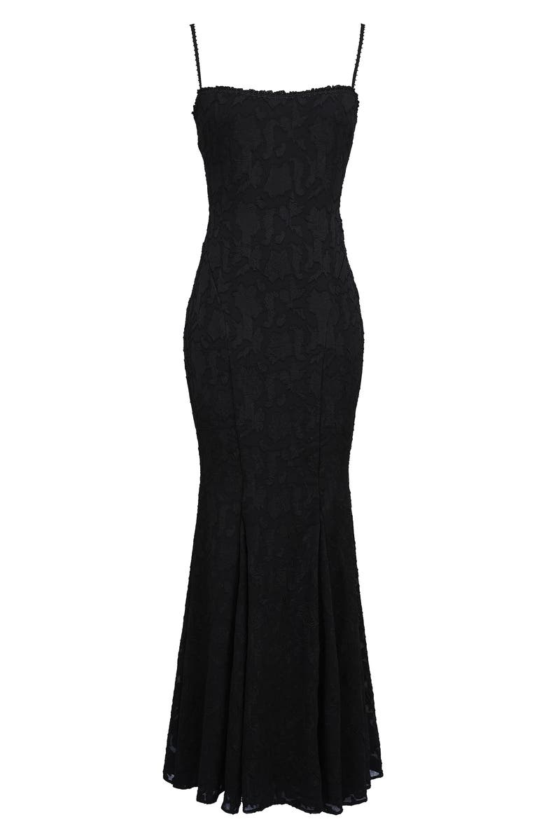 HOUSE OF CB Joan Floral Appliqué Mermaid Gown, Alternate, color, Black