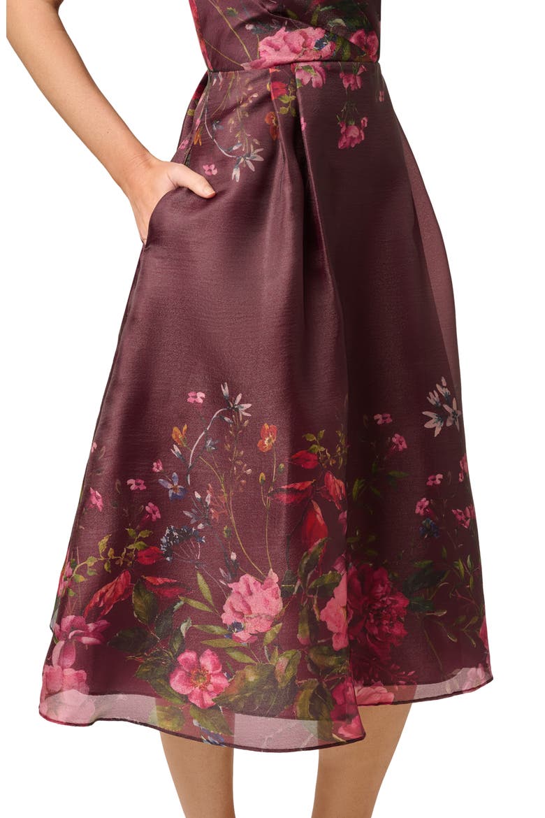 Placed Floral Organza Midi Dress, Alternate, color, BURGUNDY MULTI