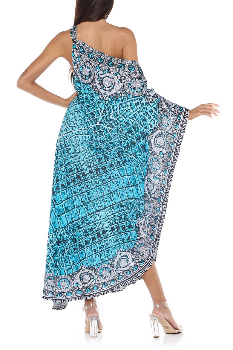 One-Shoulder Cover-Up Maxi Dress, Alternate, color, TEAL BLUE