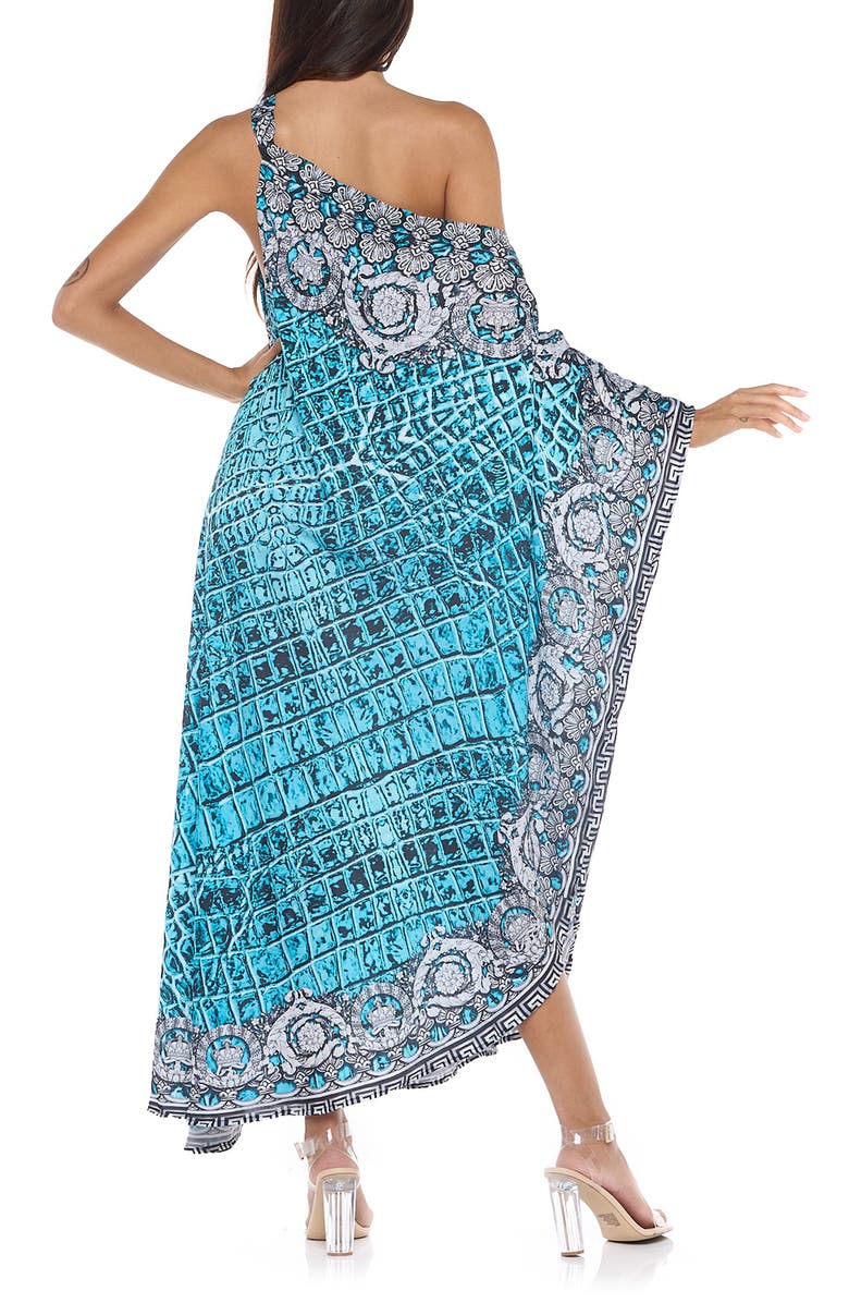 RANEES One-Shoulder Cover-Up Maxi Dress, Alternate, color, Teal Blue