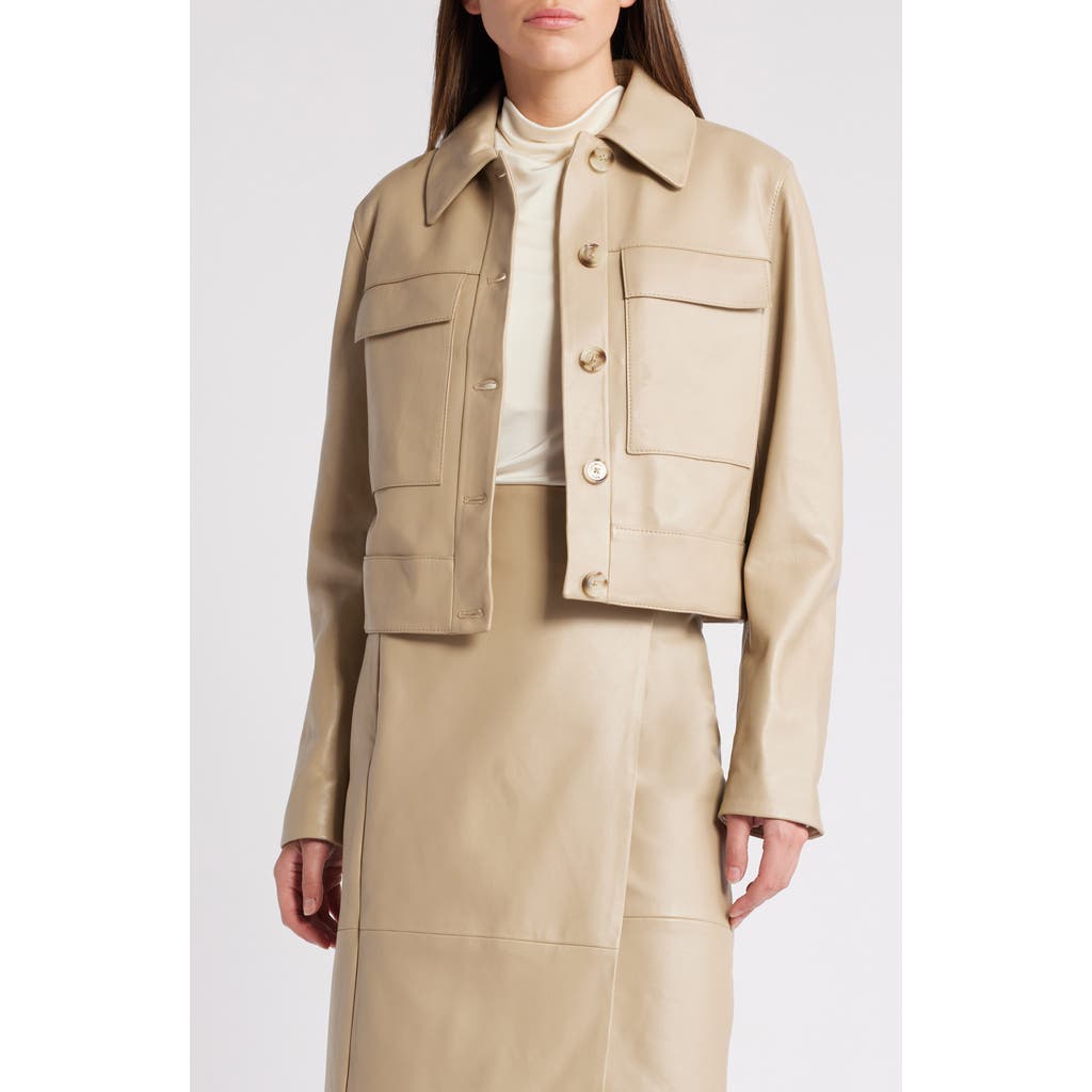 Hugo Boss Leather Jacket With Contrast Cuffs And Buttoned Closure