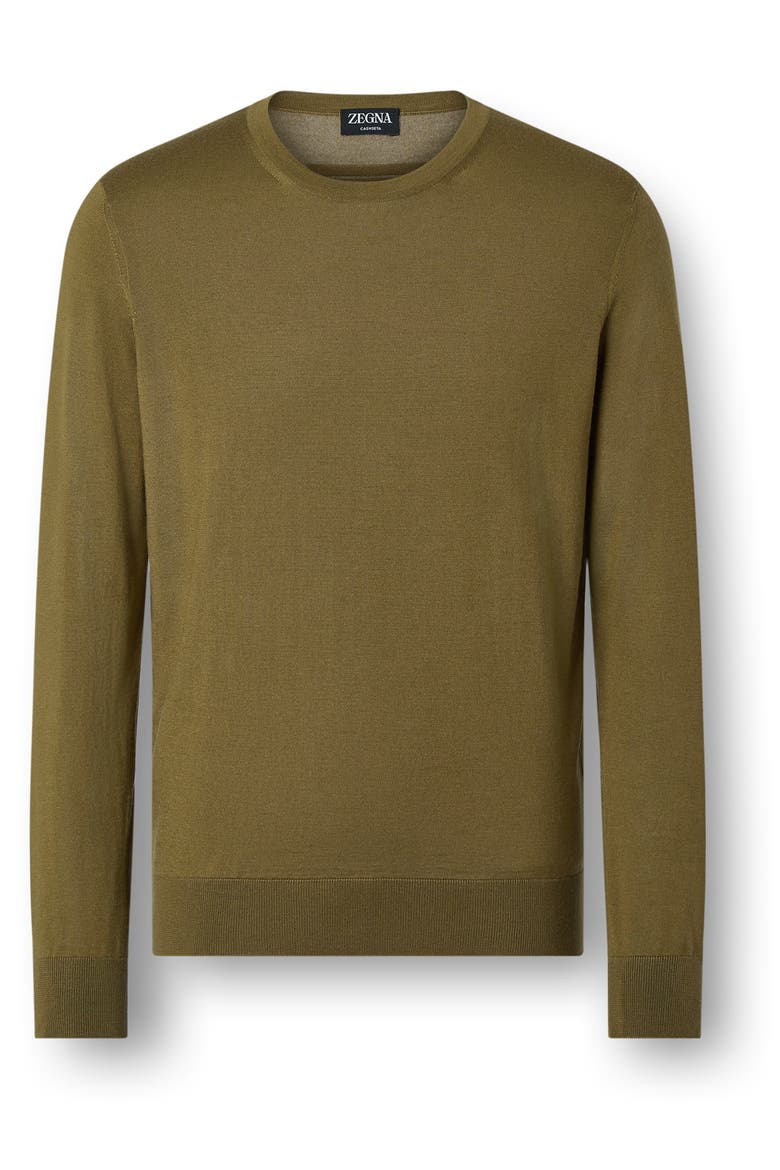 Mélange Cashseta Crewneck Sweater, Alternate, color, OLIVE GREEN MELANGE