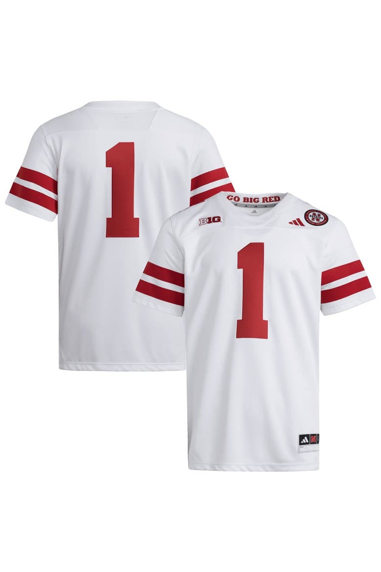 Men's adidas #1 White Nebraska Huskers Premier Jersey, Main, color, White