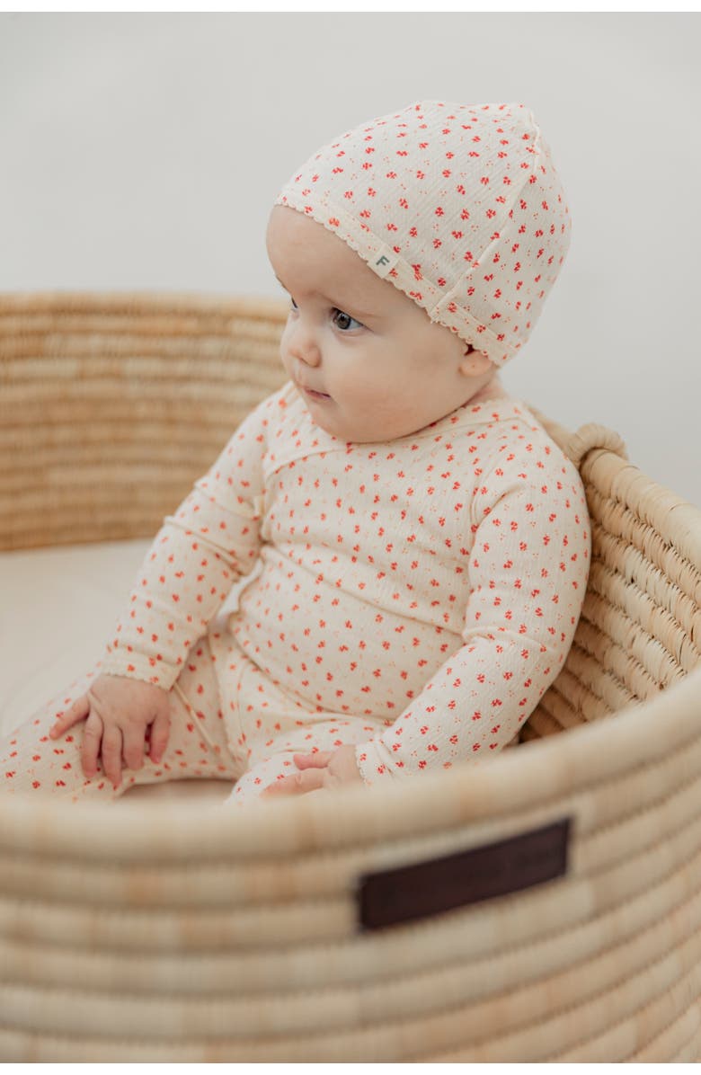 Fragile Crinkle Flower Print Romper with Hat Set, Alternate, color, White/Black