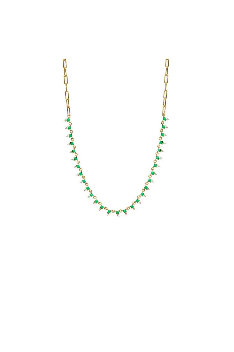 Colored Double CZ Tennis Paperclip Necklace, Main, color, Emerald Green