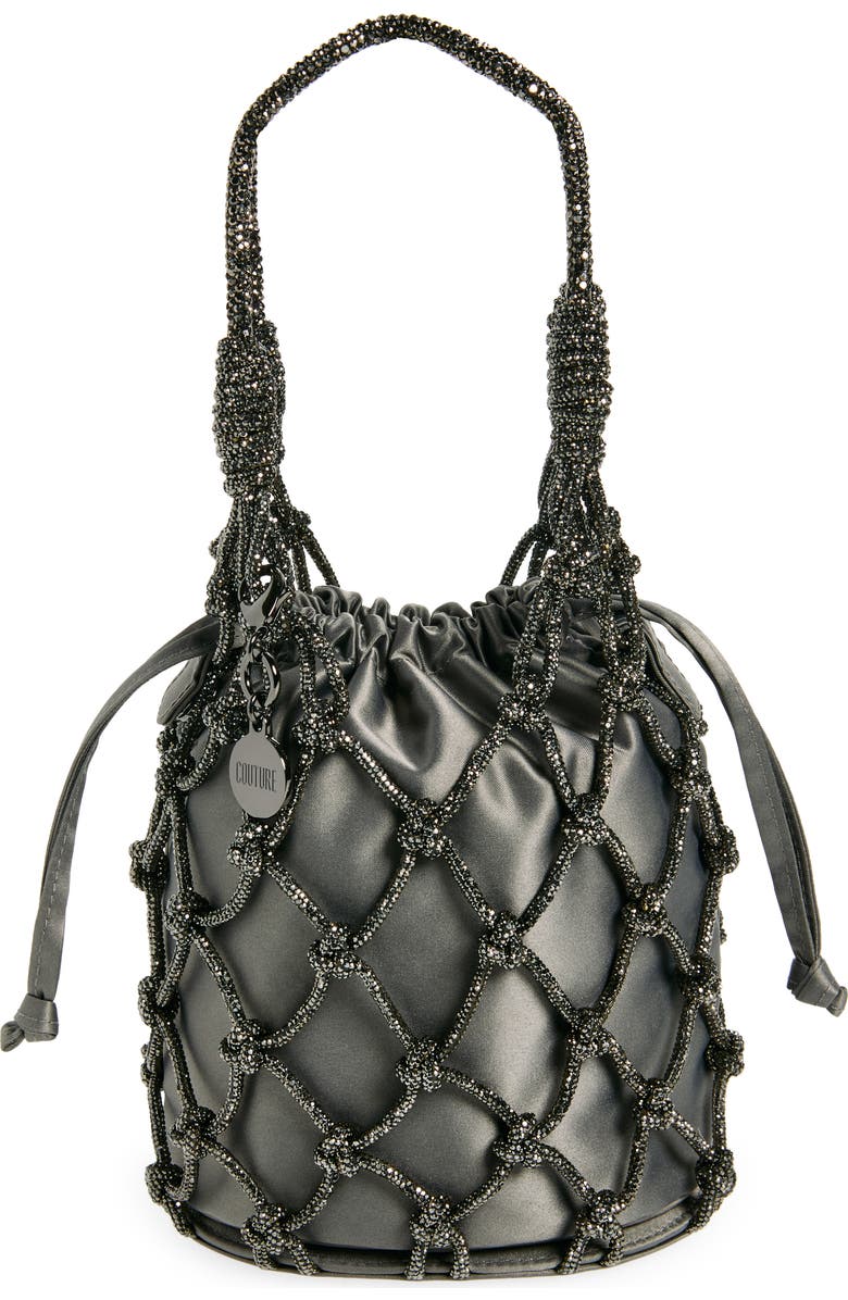 JUDITH LEIBER COUTURE Sparkle Net Pouch Bag, Main, color, Silver Hematite