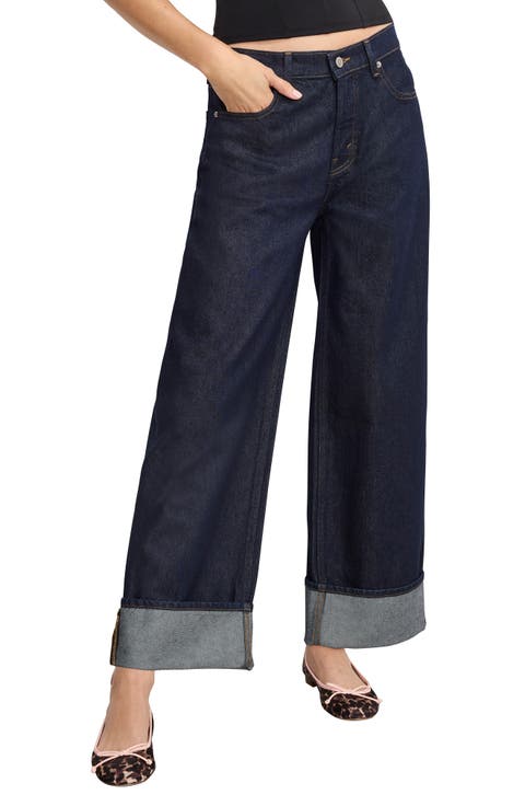 High Waist Cuffed Baggy Wide Leg Jeans (Regular & Plus)
