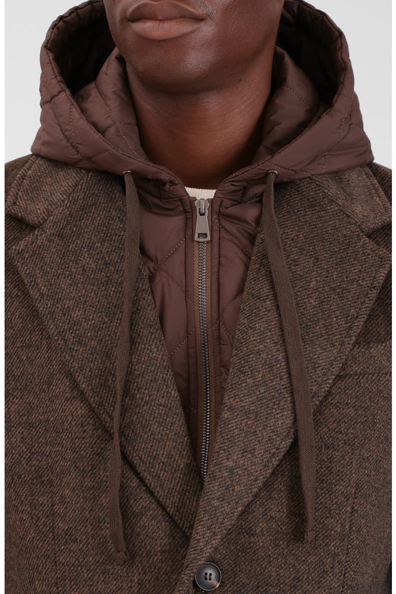 Wool Blend Blazer with Quilted Hooded Bib, Alternate, color, BRINDLE