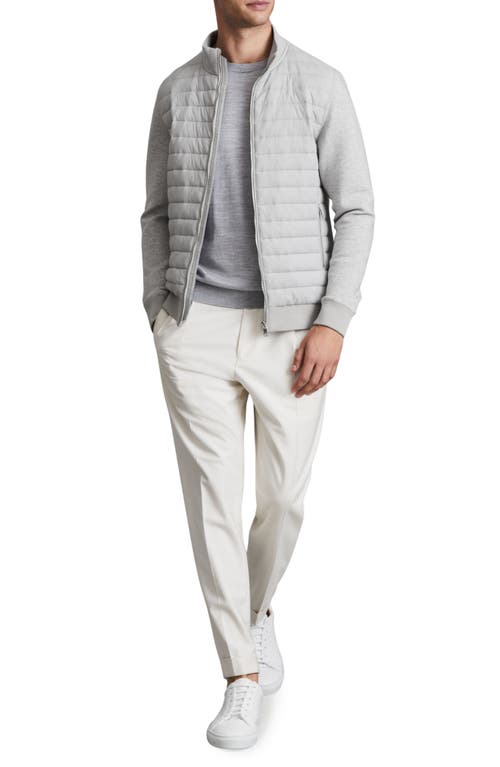 Reiss Freddie Cotton Blend Interlock Quilted Full Zip Jacket In Soft Grey Melange