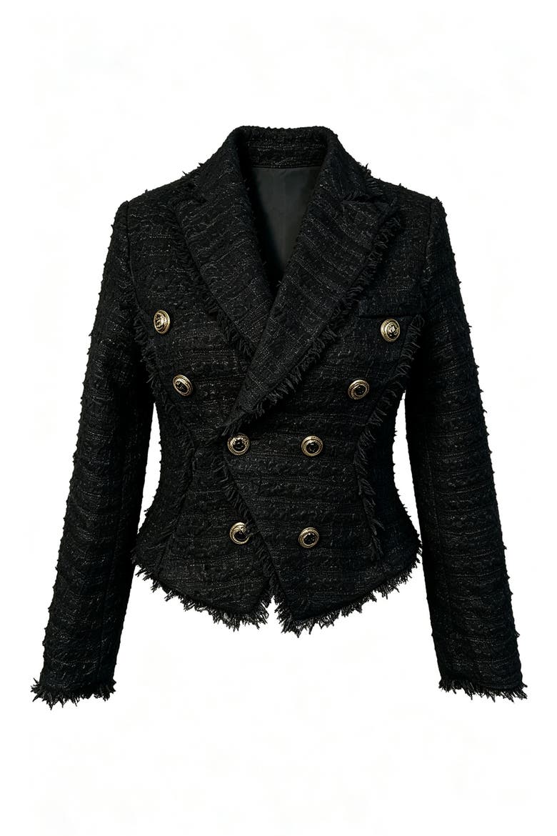 Bouclé Double Breasted Jacket, Main, color, BLACK