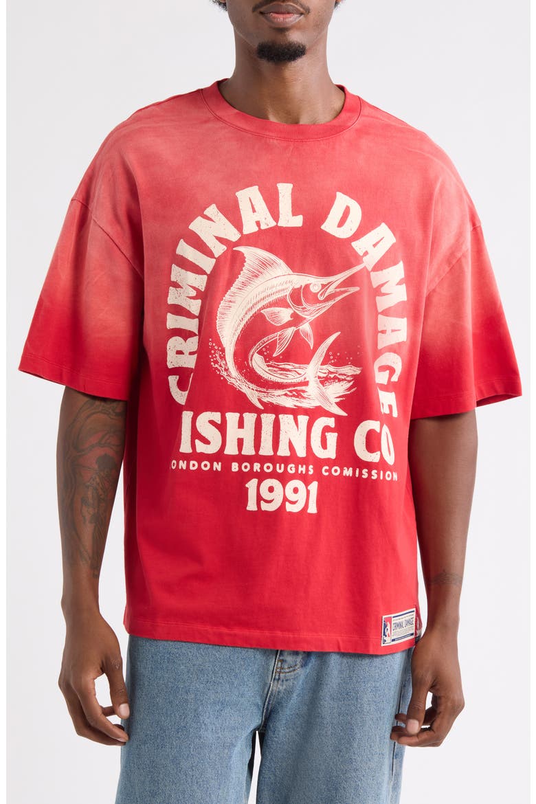 Fishing Company Graphic T-shirt, Main, color, WASHED RED