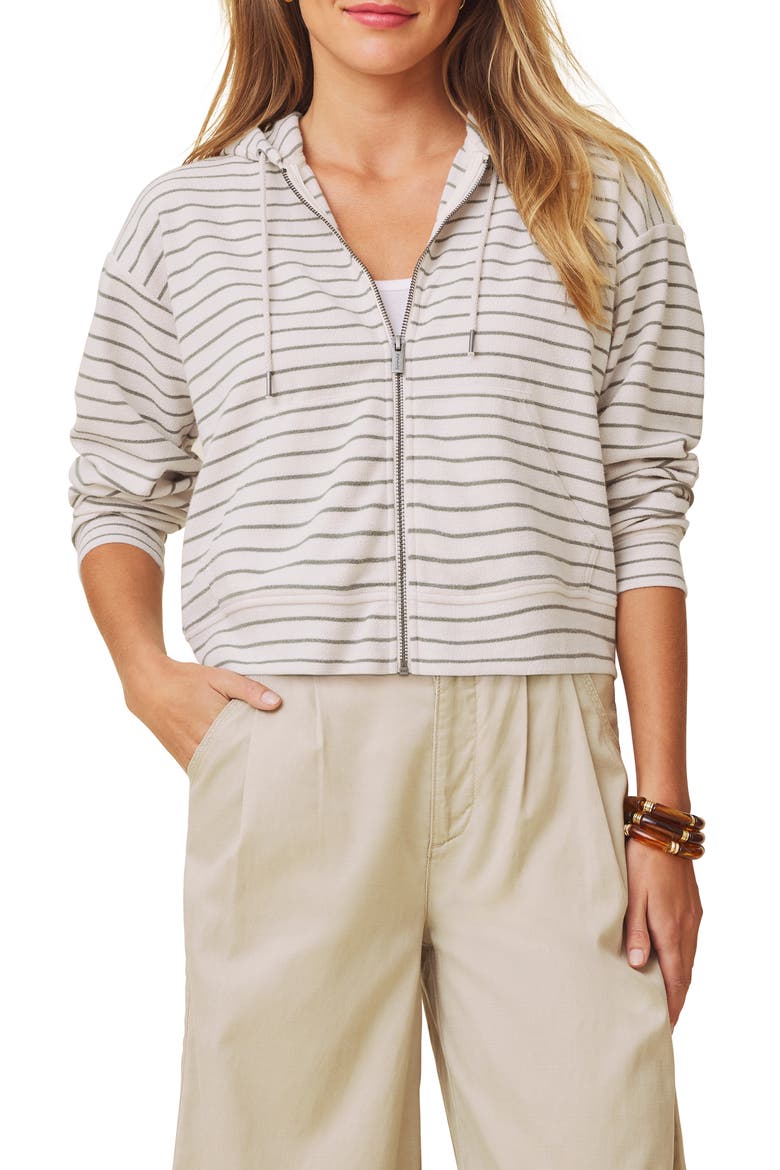Kennedy Stripe Zip Front Hoodie, Main, color, PALE OAK WHITE/ GREEN
