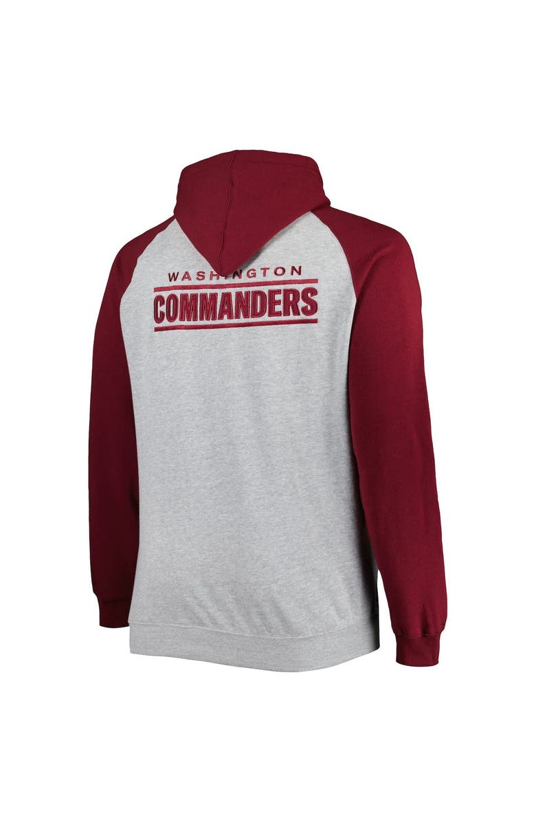 PROFILE Men's Heather Gray Washington Commanders Big & Tall Fleece Raglan Full-Zip Hoodie Jacket, Alternate, color, Heather Gray