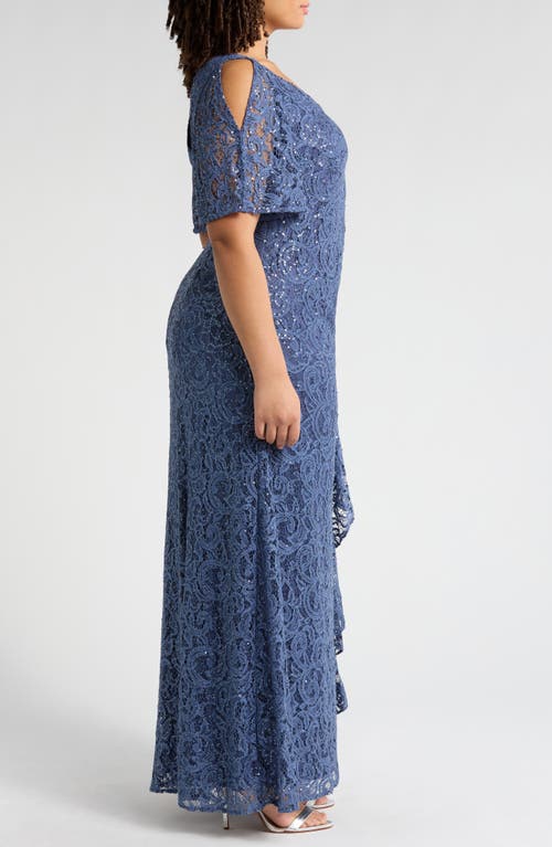 Alex Evenings Plus Size V-neck Ruffle-trim-slit Sequin Dress In Wedgewood