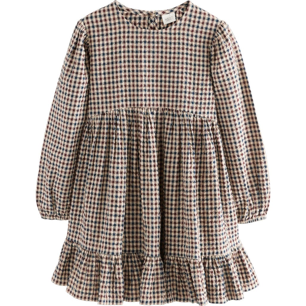 Next Kids' Gingham Tiered Dress In Neutral