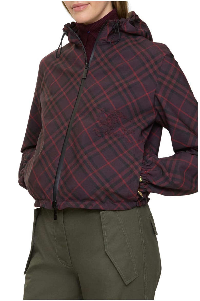 Cropped Reversible Check Hooded Jacket, Main, color, Wine red