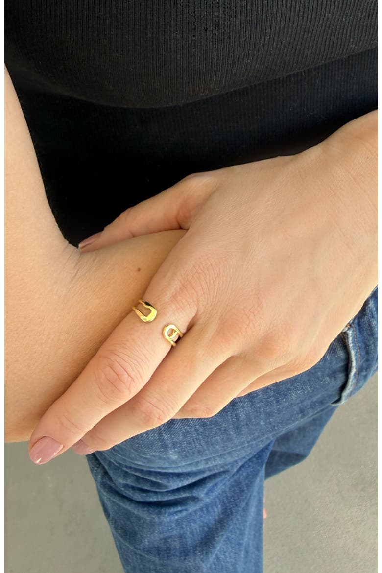 14K Gold Plated Safety Pin Open Band Ring, Alternate, color, GOLD