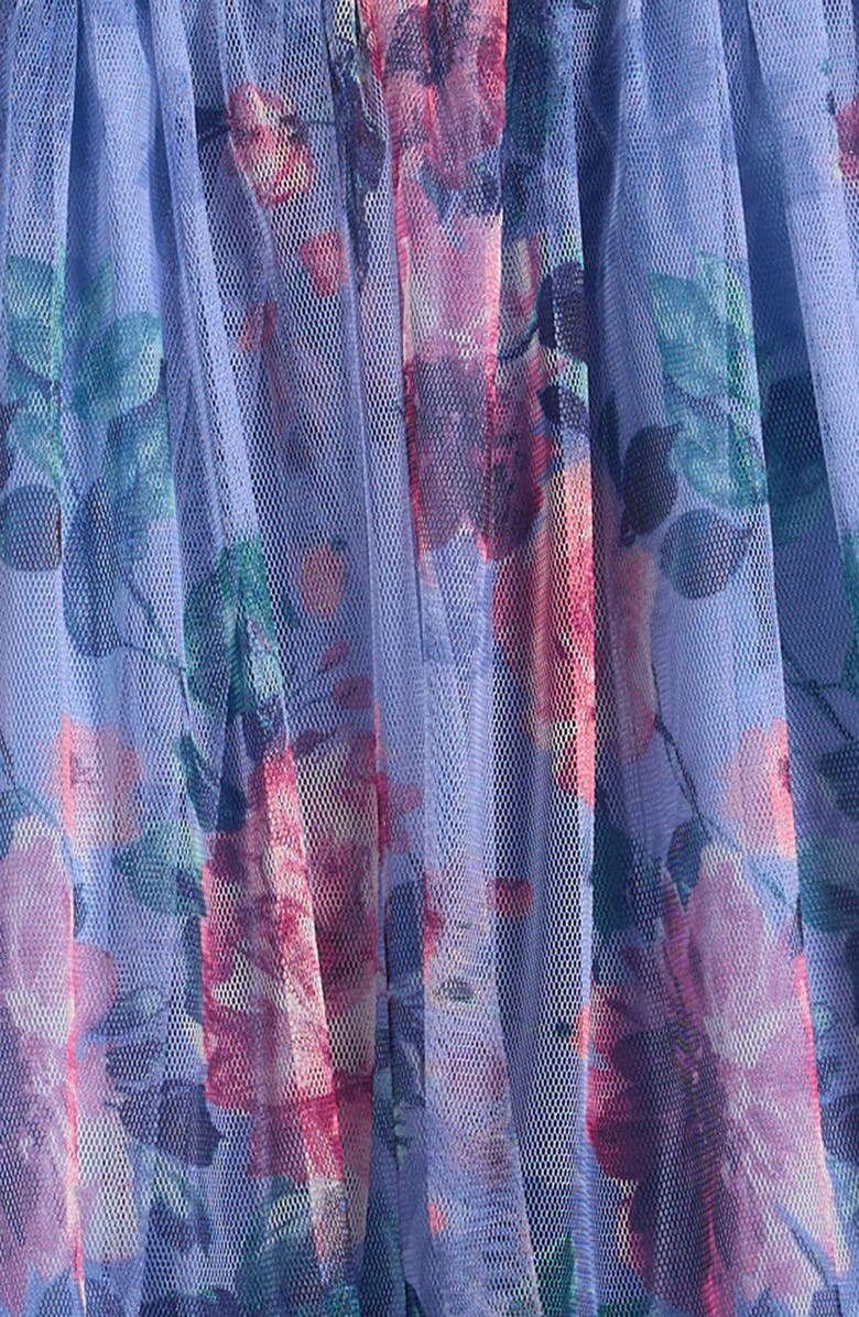 Ava & Yelly Kid's Floral Print Mesh Dress, Alternate, color, Peri