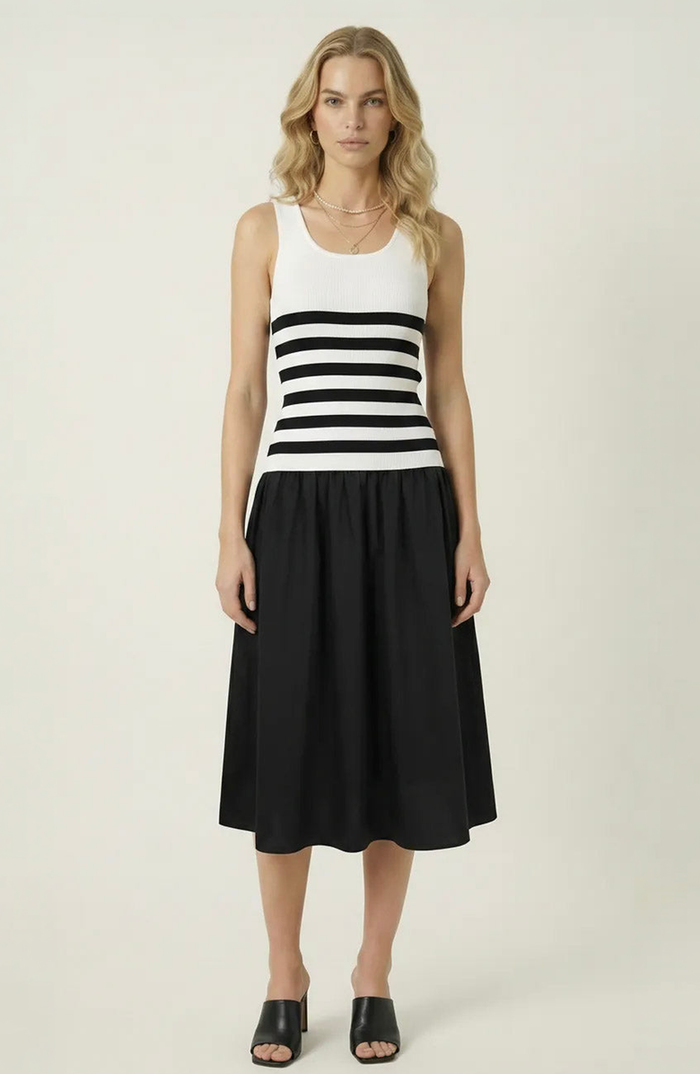 Modenaire Striped Knit Tank Contrast Dress, Main, color, Black / White Stripes