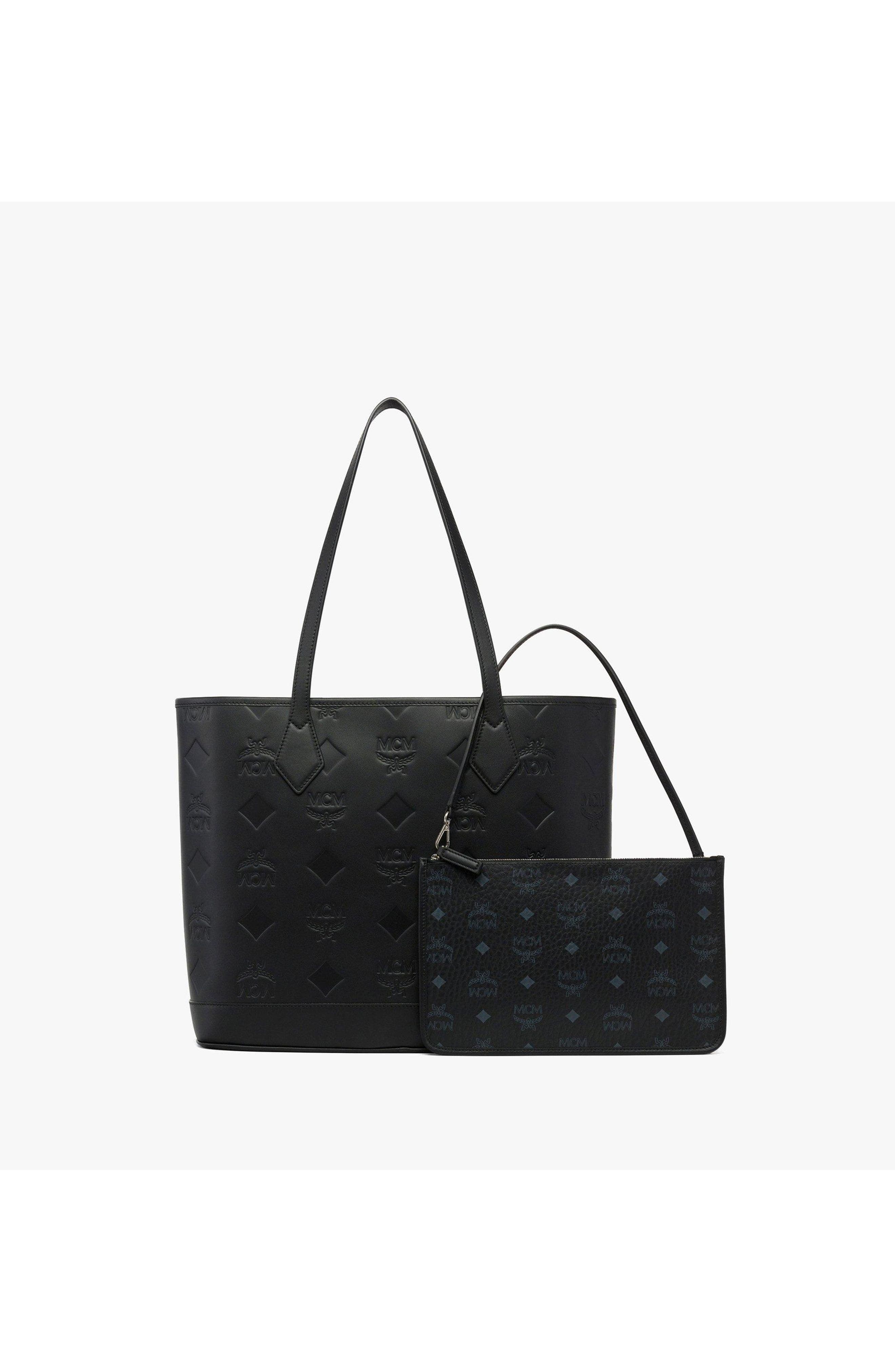 Medium New Liz Shopper in Embossed Monogram Leather, Alternate, color, Black