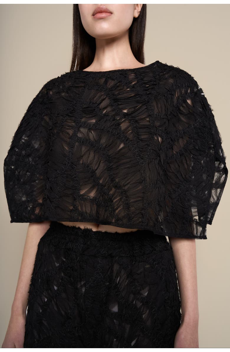 Contessa Mills Fleur Sheer Abstract Lace Scoop-Neck Shawl, Alternate, color, Black