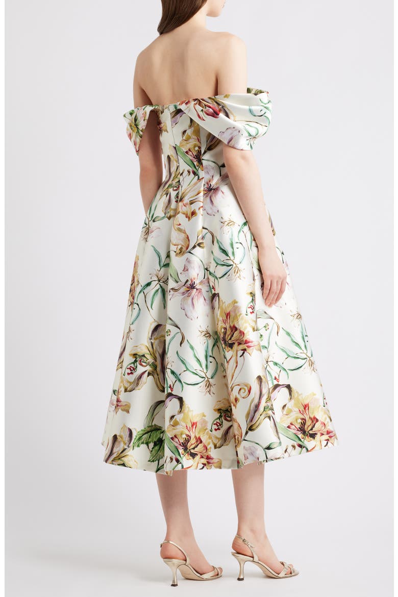 Off-th-Shoulder Floral Midi Dress, Alternate, color, IVORY MULT
