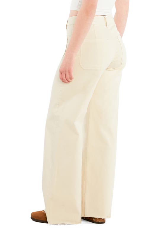 Hint Of Blu Patch Pocket Raw Hem Wide Leg Jeans In Neutral