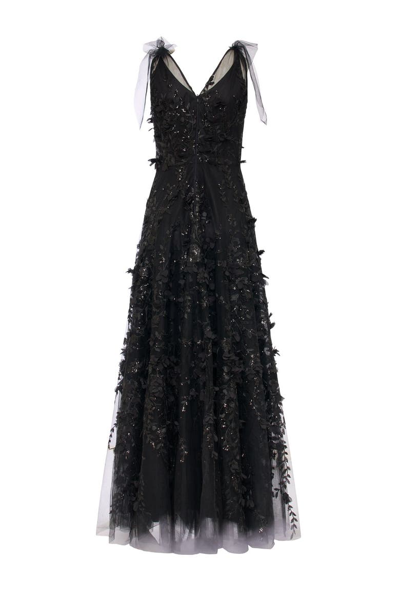 Embroidered Tulle Gown, Alternate, color, Black
