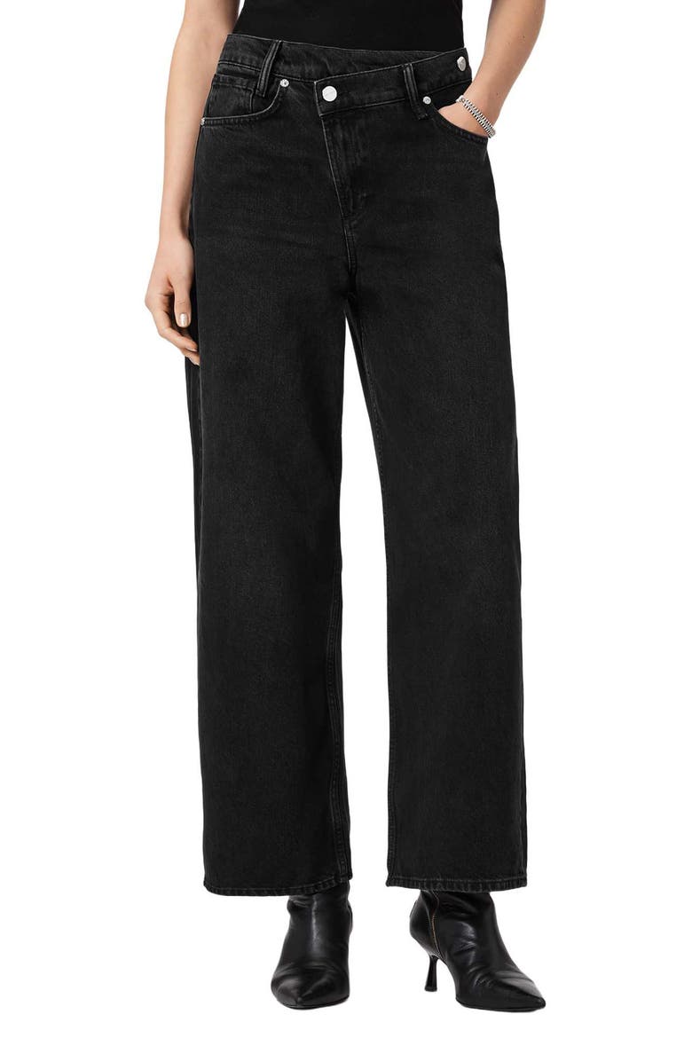Aki Crossover Wide Leg Jeans, Main, color, WASHED BLACK