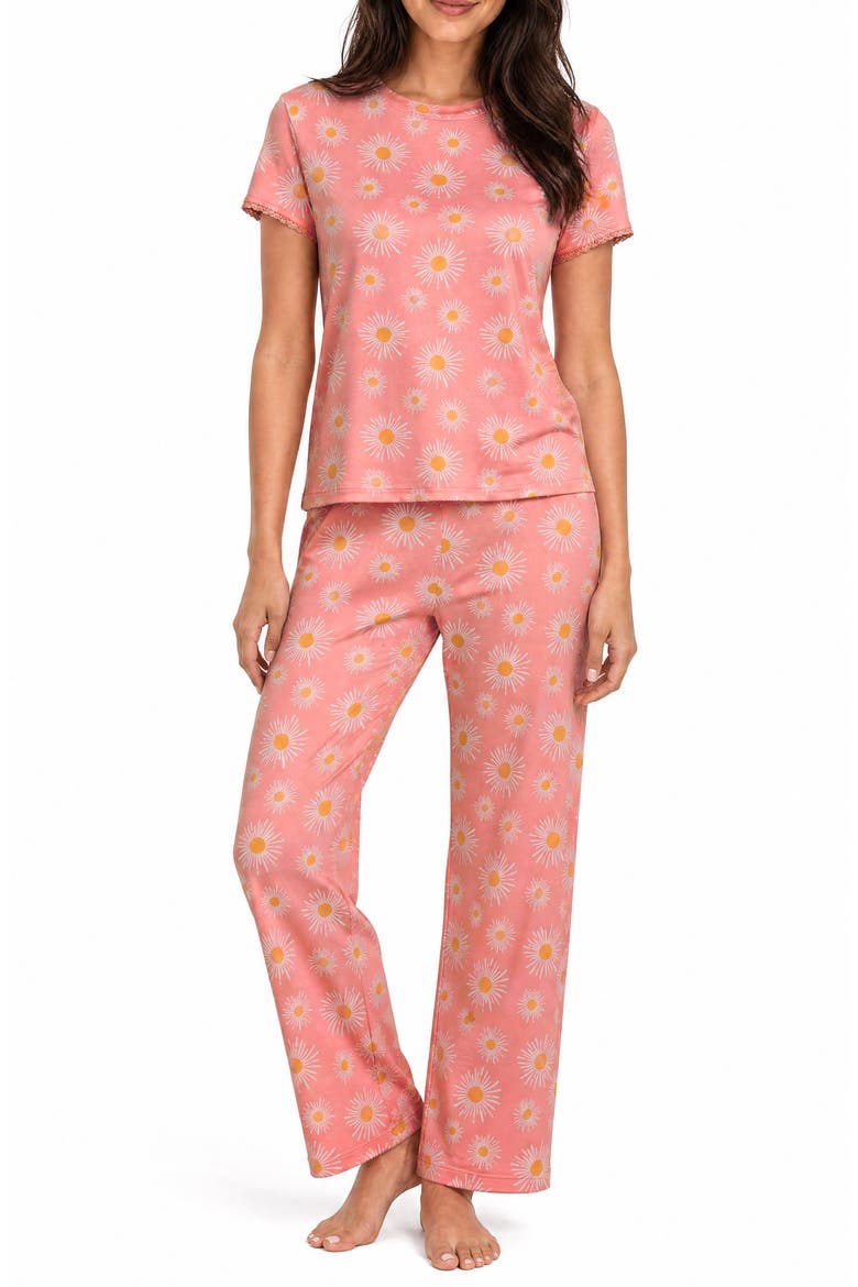 Lace Trim Floral Pajama Top, Main, color, STARBURST PINK