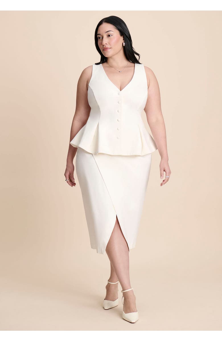 ELOQUII Button Up Peplum Vest, Alternate, color, Jet Stream