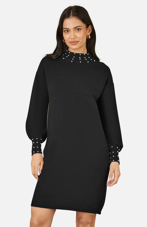 Yumi Bead Detail Knitted Sweater Dress In Black