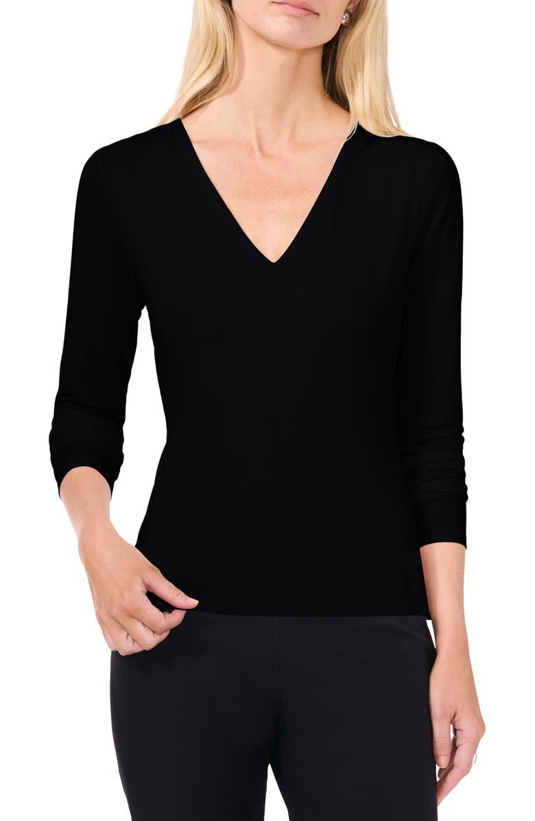 Halogen<sup>®</sup> Compression V-Neck Top, Main, color, Rich Black