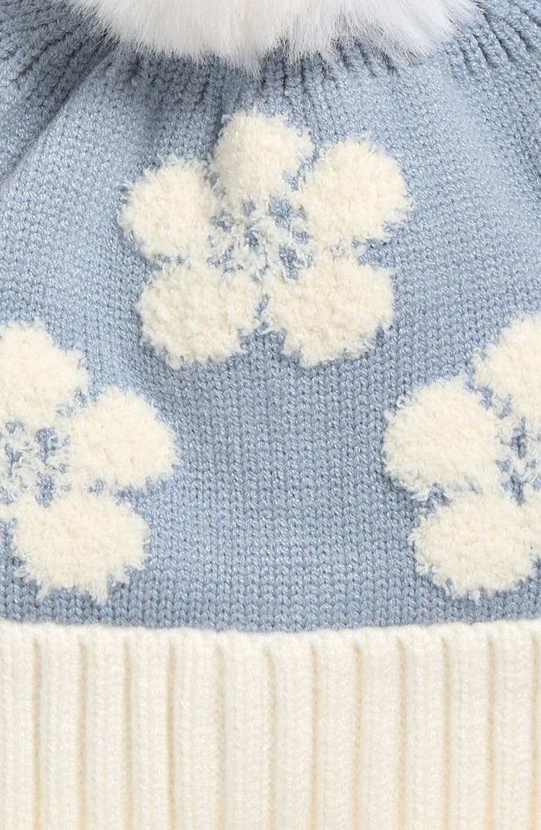 Cara Kids' Flower Pompom Beanie, Alternate, color, Blue