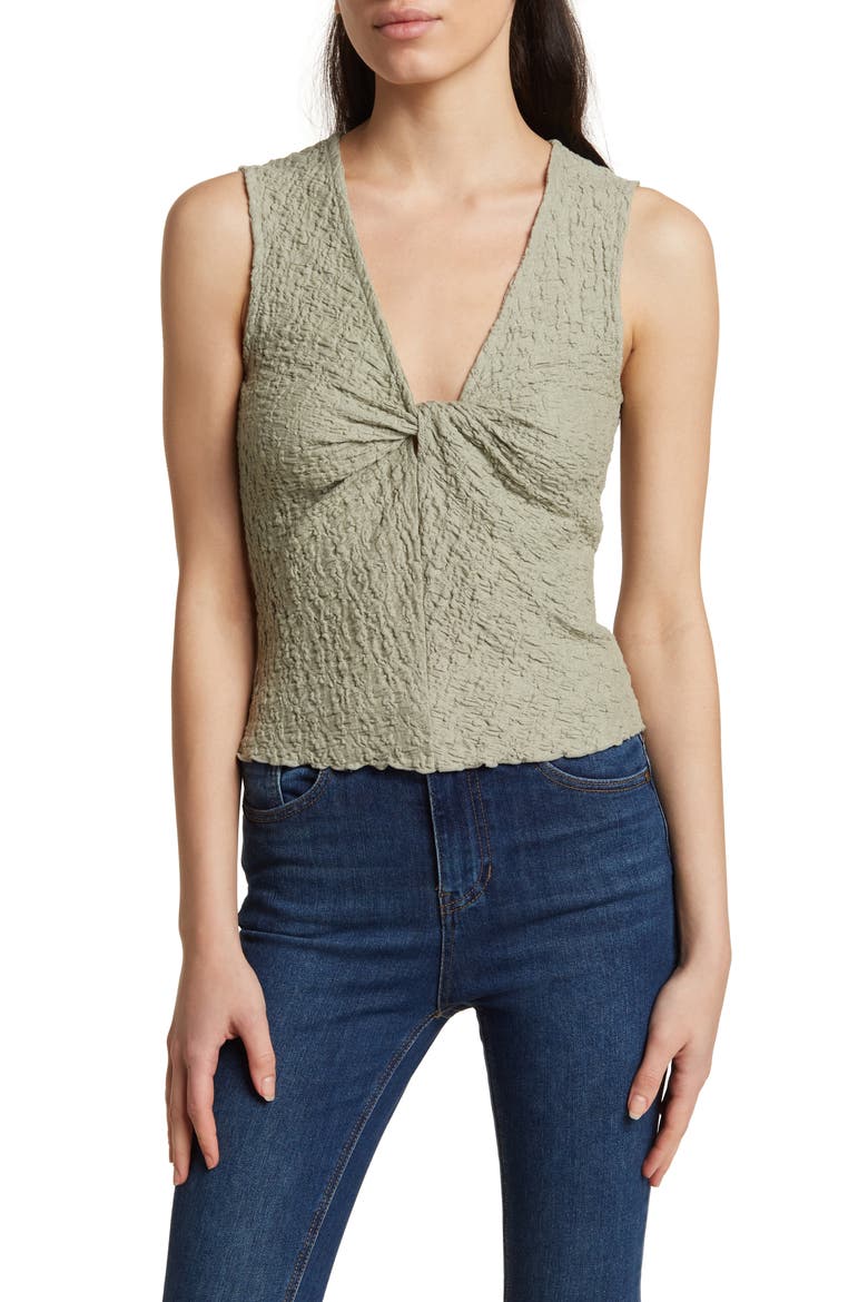 Popcorn Knit Twist Front Sleeveless Crop Top, Main, color, FORGOTTEN LANDSCAPE