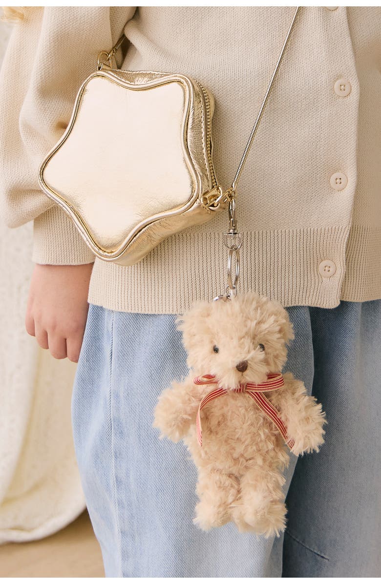 Snuggle Bunnies Stuffed Animal Keyring Arthur Bear with Red Bow, Alternate, color, Red Stripe Ribbon Bow