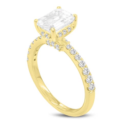Amara 14K Gold Emerald Cut Hidden Halo Lab Grown Diamond Engagement Ring - 2.45 Ct