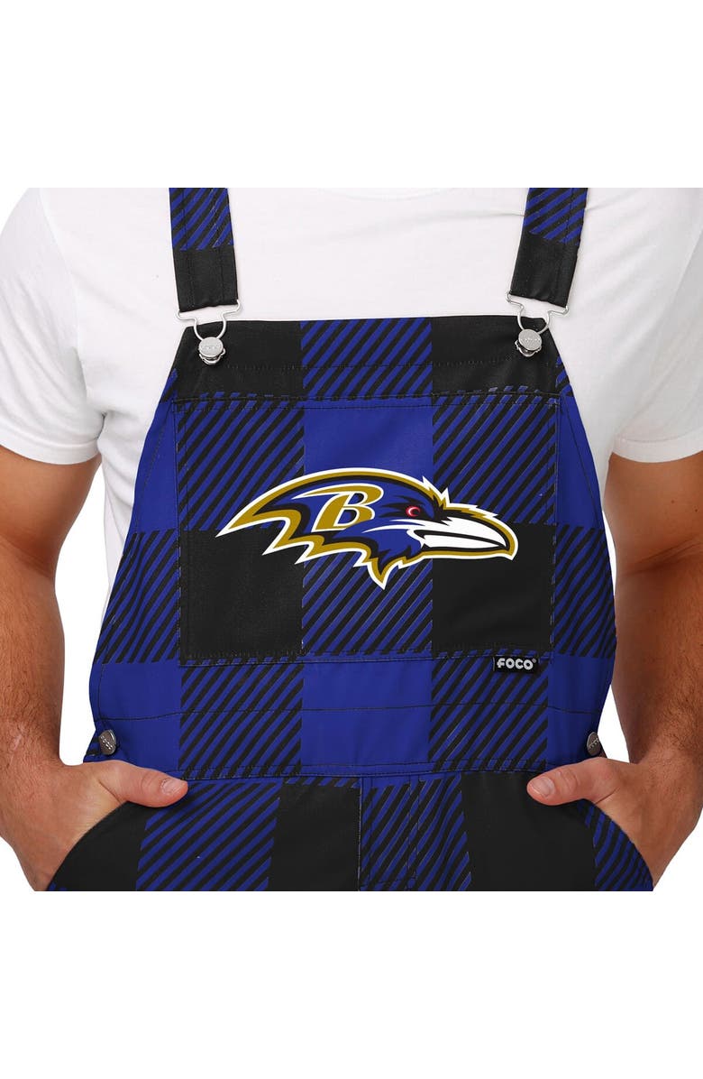 FOCO Men's FOCO Purple Baltimore Ravens Big Logo Plaid Overalls, Alternate, color,