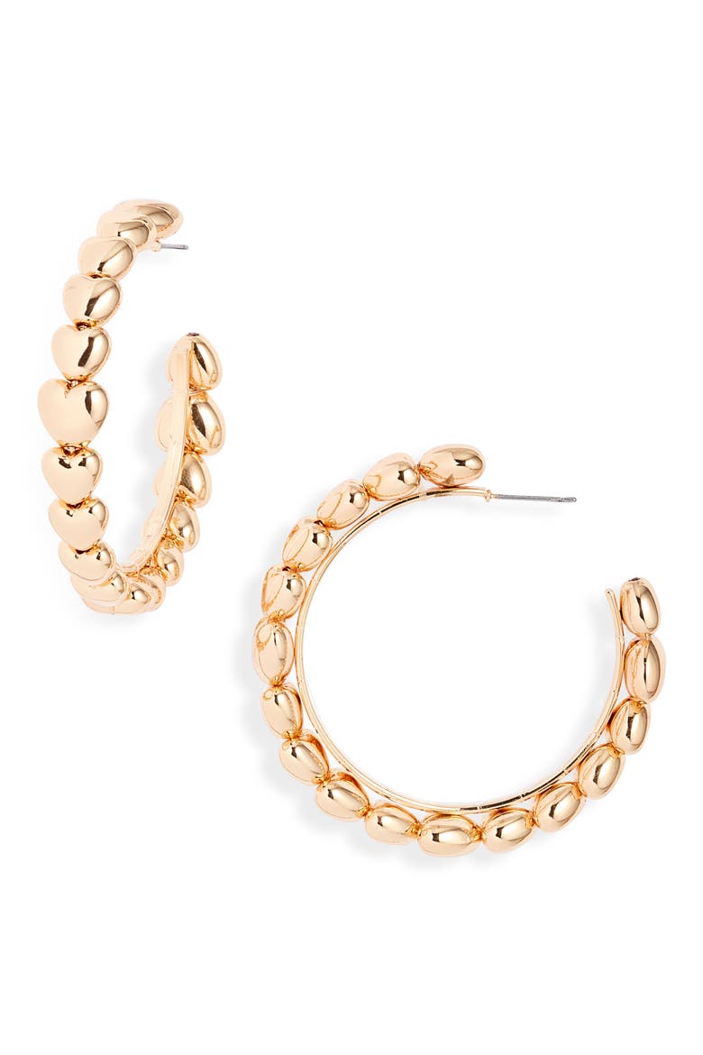 Puffy Heart Hoop Earrings, Main, color, GOLD