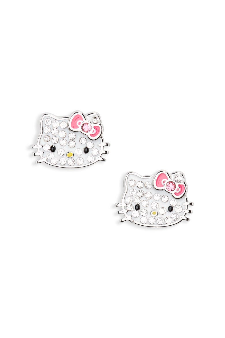x Sanrio Hello Kitty® Pavé Crystal Stud Earrings, Main, color, SILVER