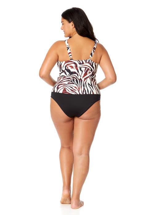Anne Cole Plus Plus Tiger Dance Ring Front Tankini Swim Top In Tiger Dance