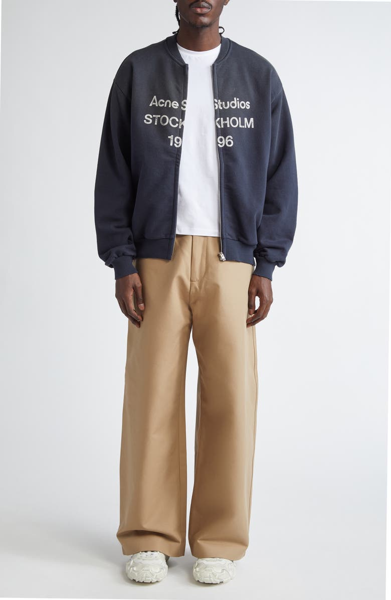 Acne Studios Logo Zip Front Cotton Blend Sweatshirt, Alternate, color, Black