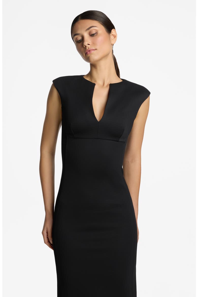 Split Neck Interlock Jersey Pencil Dress, Alternate, color, BLACK