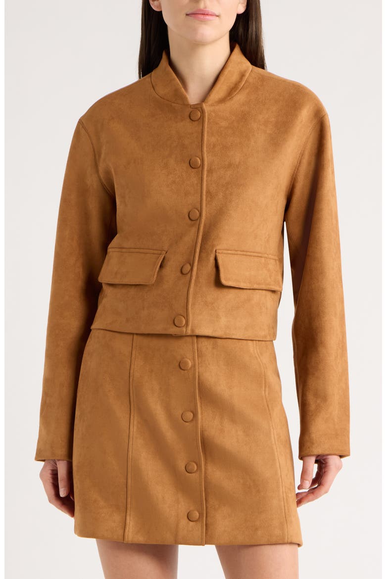 Faux Suede Bomber Jacket, Alternate, color, COGNAC