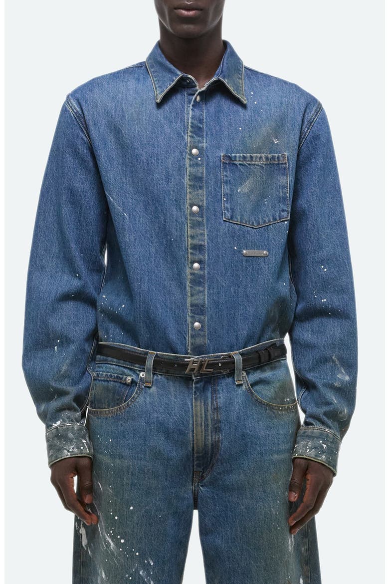 Painted Denim Shirt, Main, color, MID INDIGO PAINTER - 21W